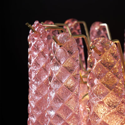 Veliena Chandelier Pink Droplet Murano Glass Diamond Pattern Waterfall