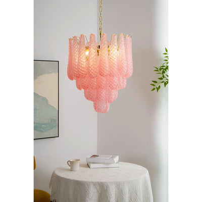Veliena Chandelier Pink Droplet Murano Glass Diamond Pattern Waterfall