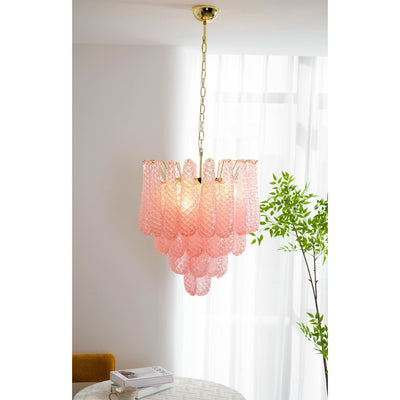 Veliena Chandelier Pink Droplet Murano Glass Diamond Pattern Waterfall