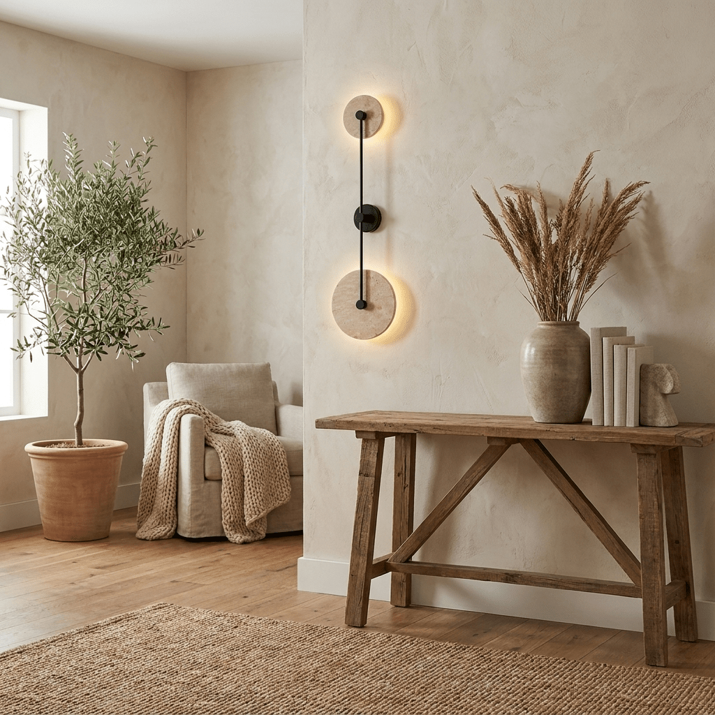 Noraline Disc Travertine Wall Sconce