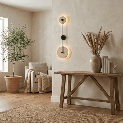 Noraline Disc Travertine Wall Sconce