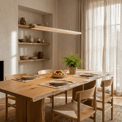 Dual Louver Wood Linear Pendant Lamp