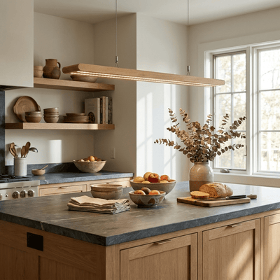 Dual Louver Wood Linear Pendant Lamp