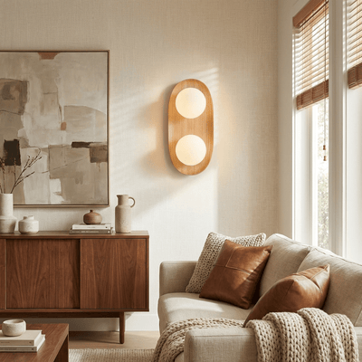 Twin Orb Oak Wall Light