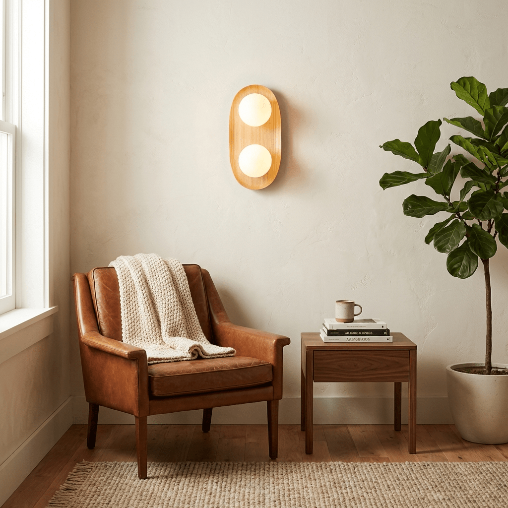 Twin Orb Oak Wall Light