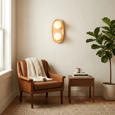 Twin Orb Oak Wall Light