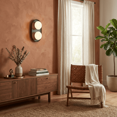 Twin Orb Oak Wall Light