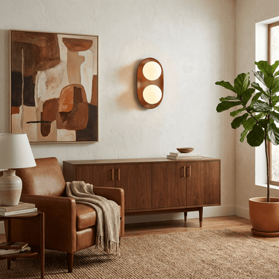 Twin Orb Oak Wall Light