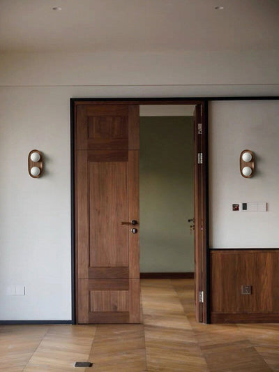 Twin Orb Oak Wall Light