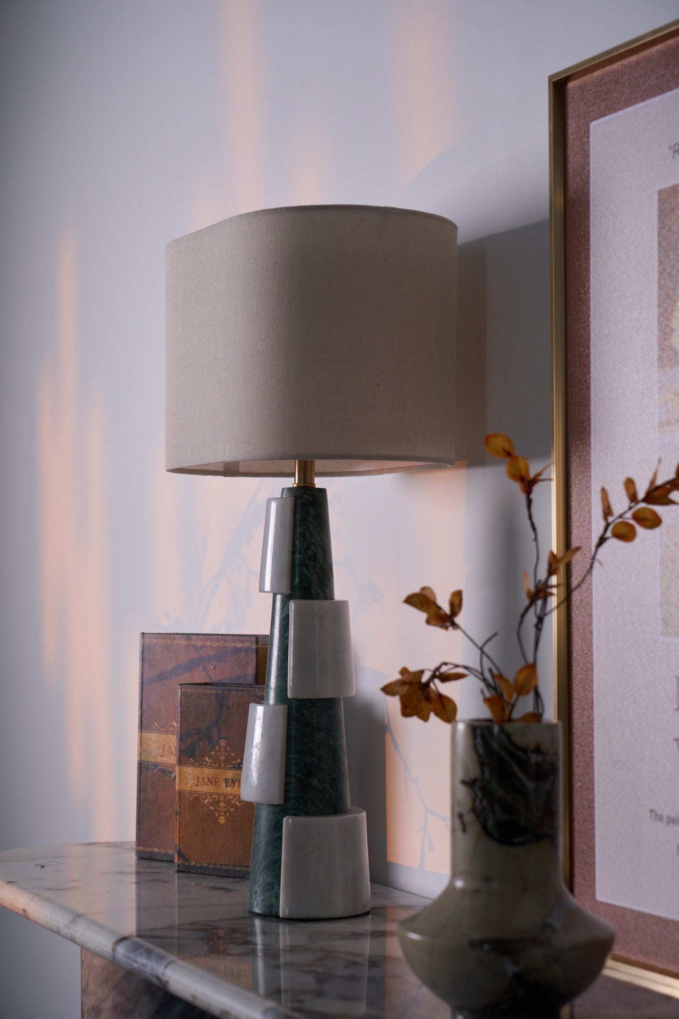 Obelisk Stacked Marble Table Lamp