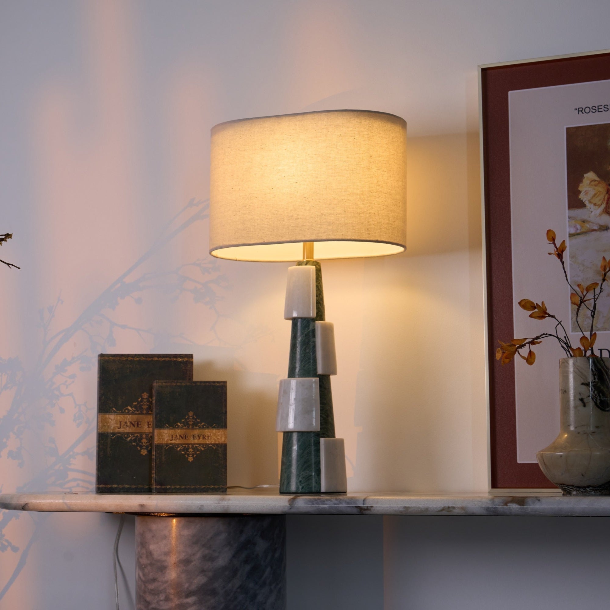 Obelisk Stacked Marble Table Lamp