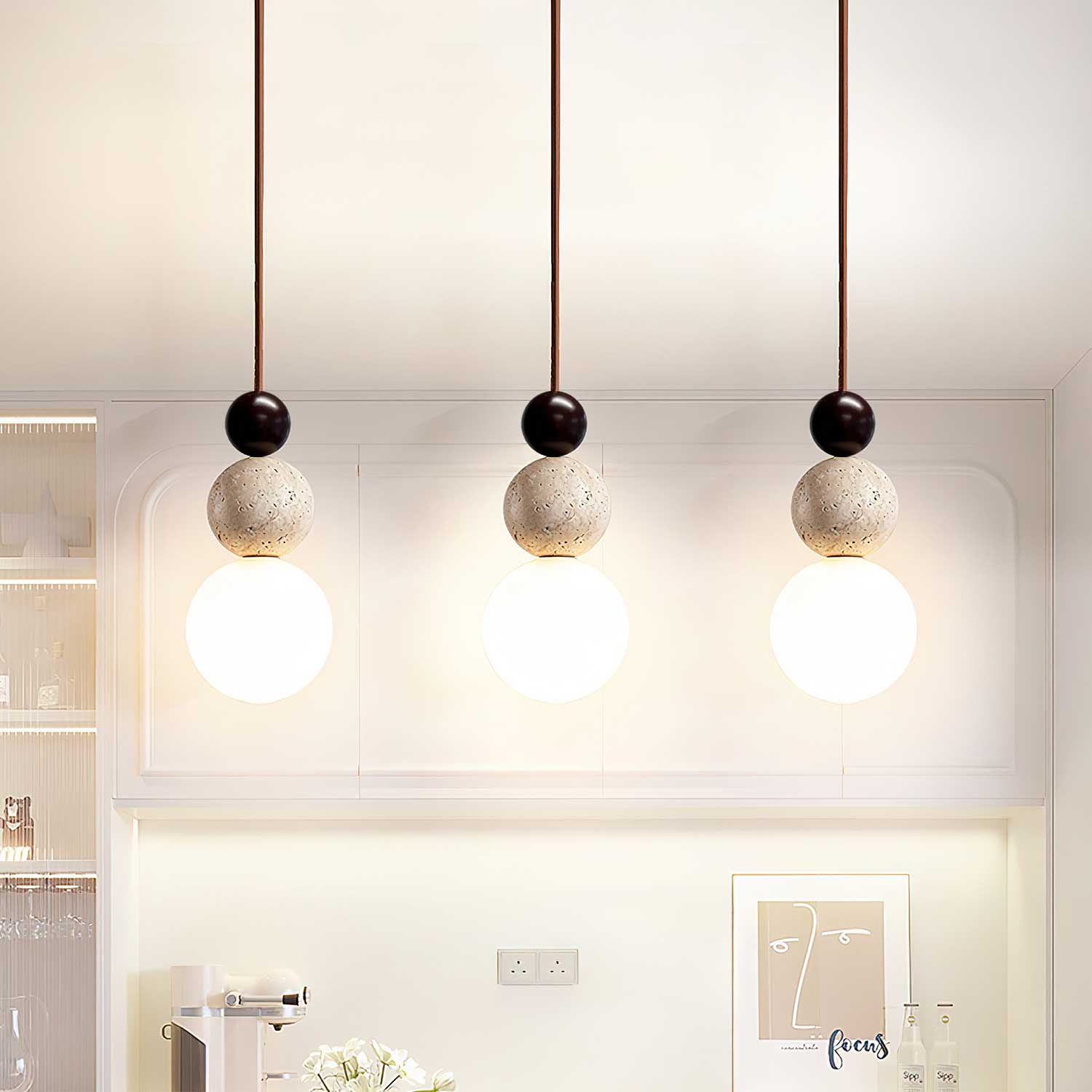 Bit Sphere-Cluster Travertine Pendant Light