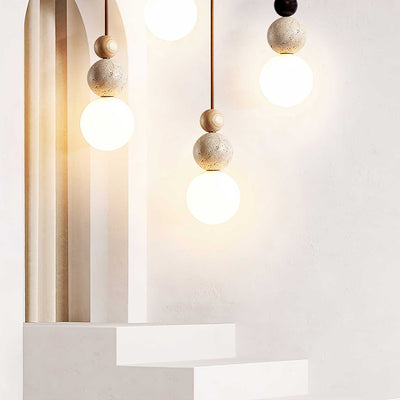 Bit Sphere-Cluster Travertine Pendant Light