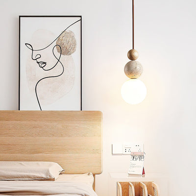 Bit Sphere-Cluster Travertine Pendant Light