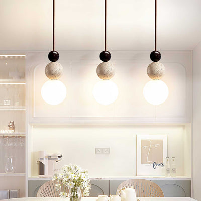 Bit Sphere-Cluster Travertine Pendant Light