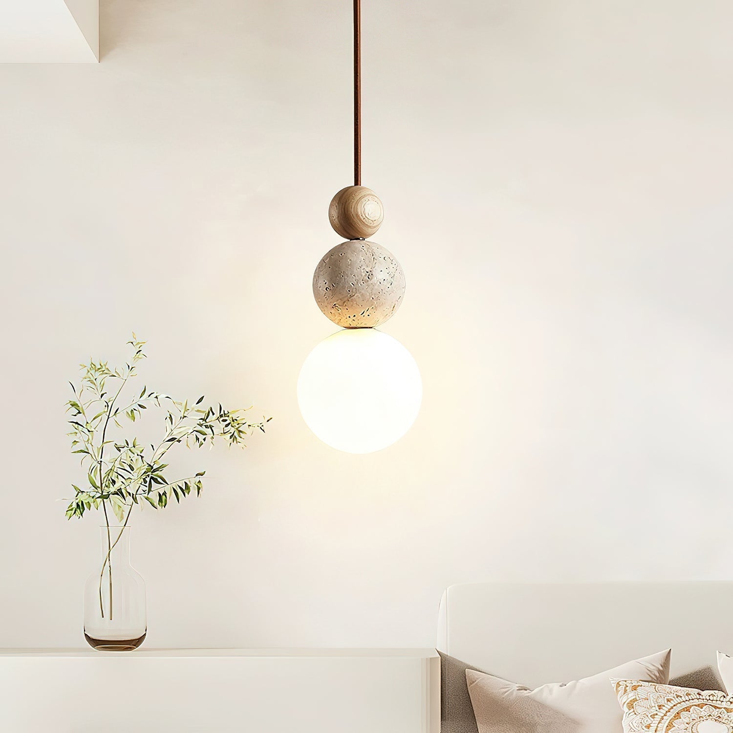 Bit Sphere-Cluster Travertine Pendant Light
