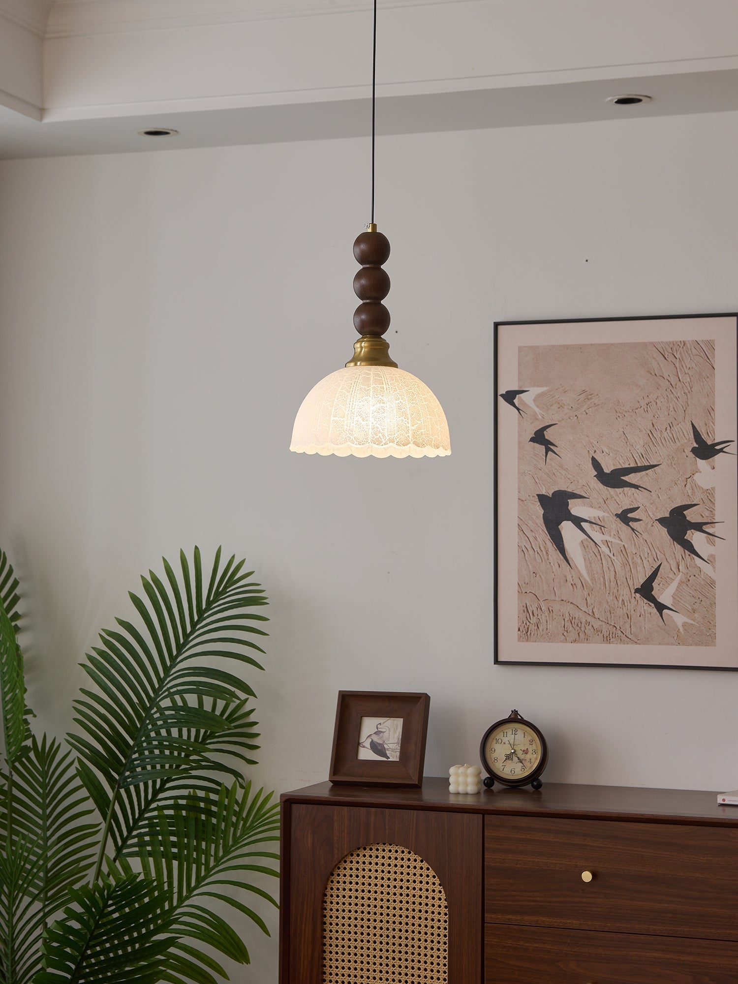 Avshaara Traditional Elegance Vintage Fabric Wood Pendant Light