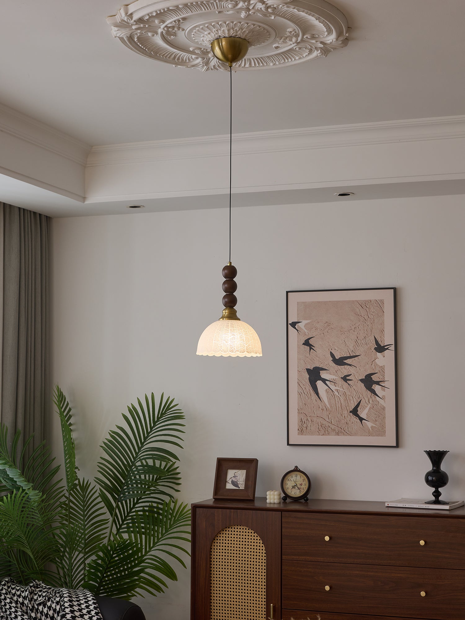 Avshaara Traditional Elegance Vintage Fabric Wood Pendant Light