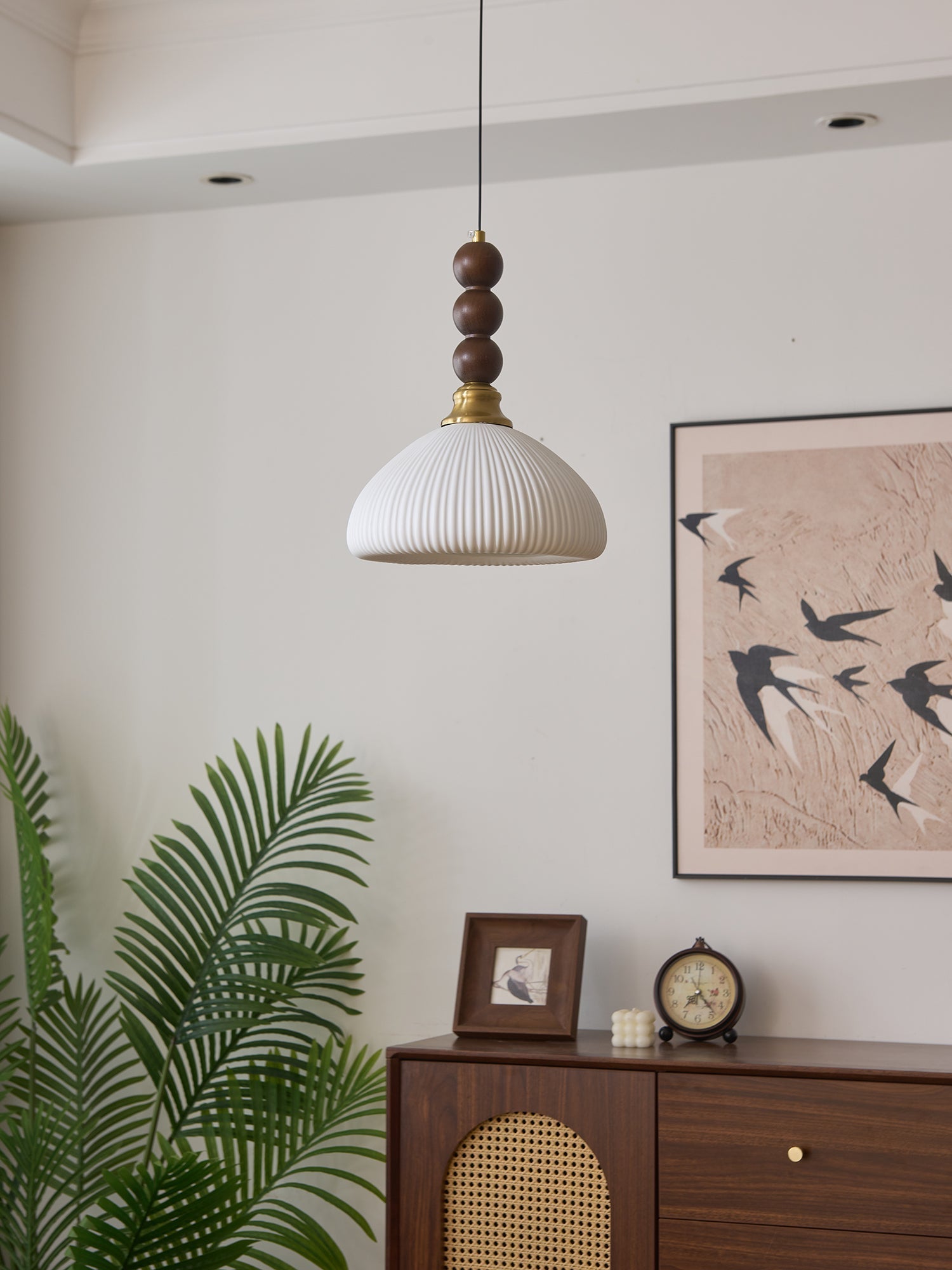 Avshaara Traditional Elegance Vintage Fabric Wood Pendant Light