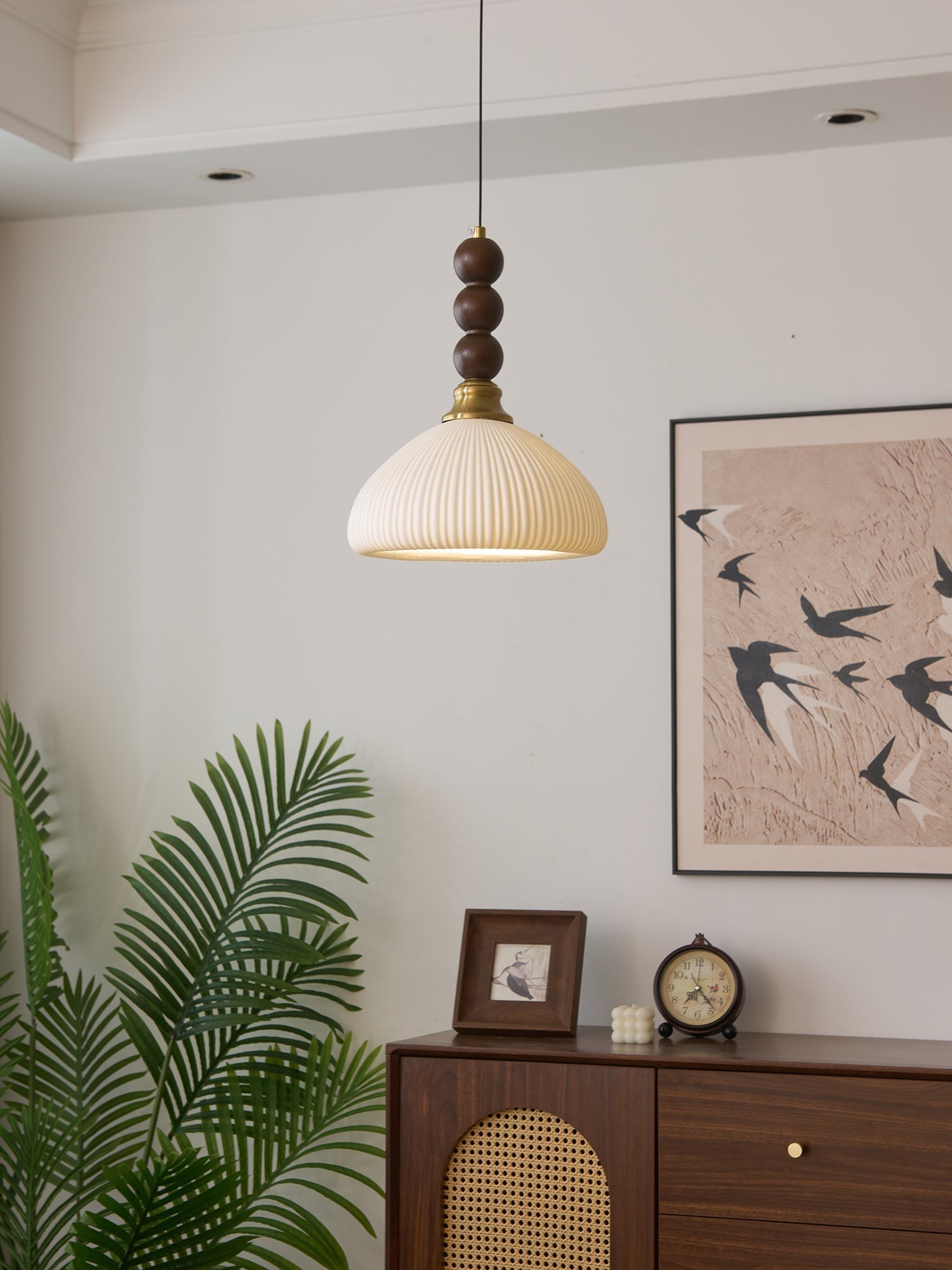 Avshaara Traditional Elegance Vintage Fabric Wood Pendant Light