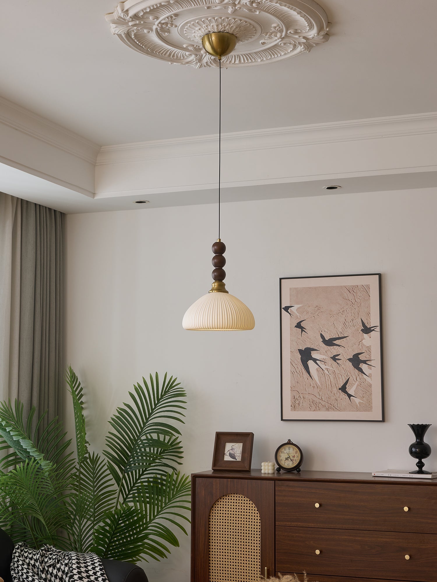 Avshaara Traditional Elegance Vintage Fabric Wood Pendant Light