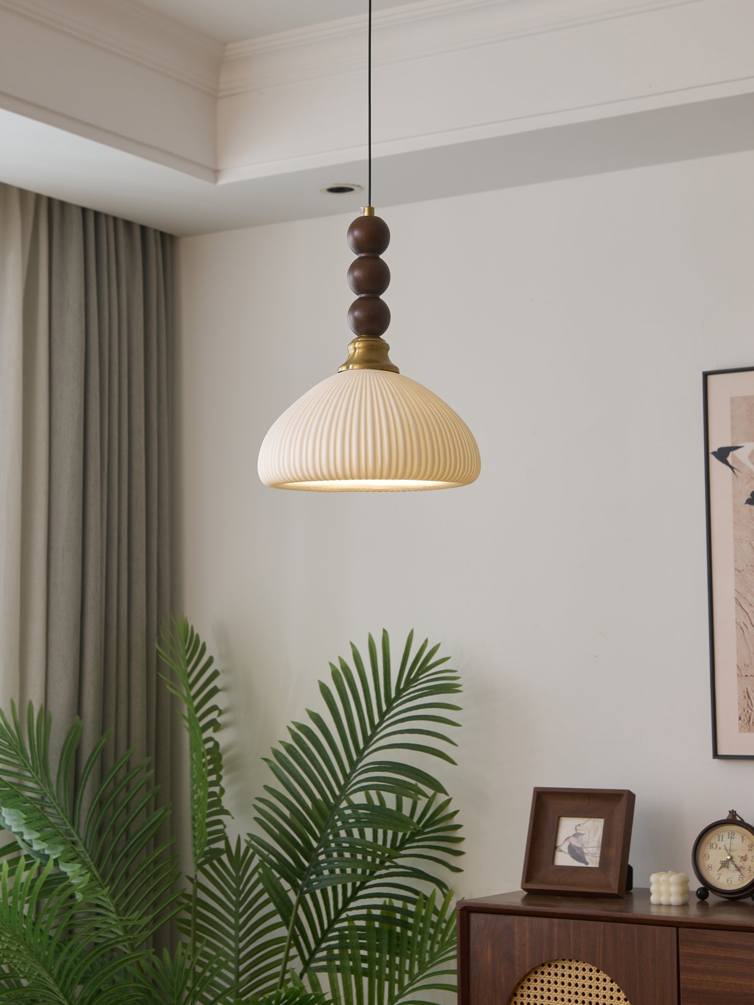 Avshaara Traditional Elegance Vintage Fabric Wood Pendant Light
