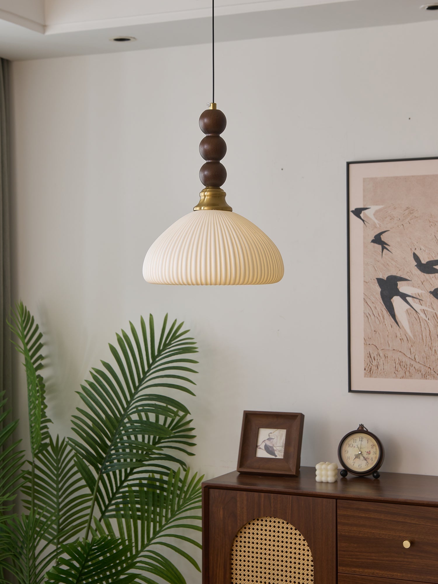 Avshaara Traditional Elegance Vintage Fabric Wood Pendant Light