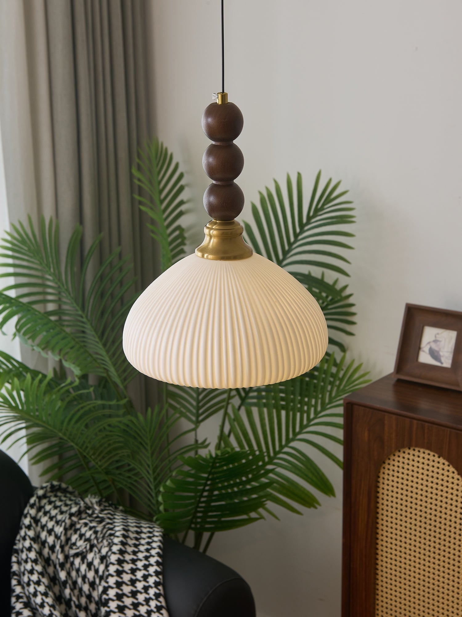 Avshaara Traditional Elegance Vintage Fabric Wood Pendant Light