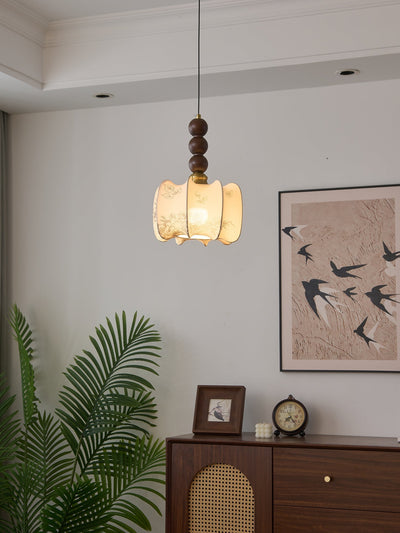 Avshaara Traditional Elegance Vintage Fabric Wood Pendant Light