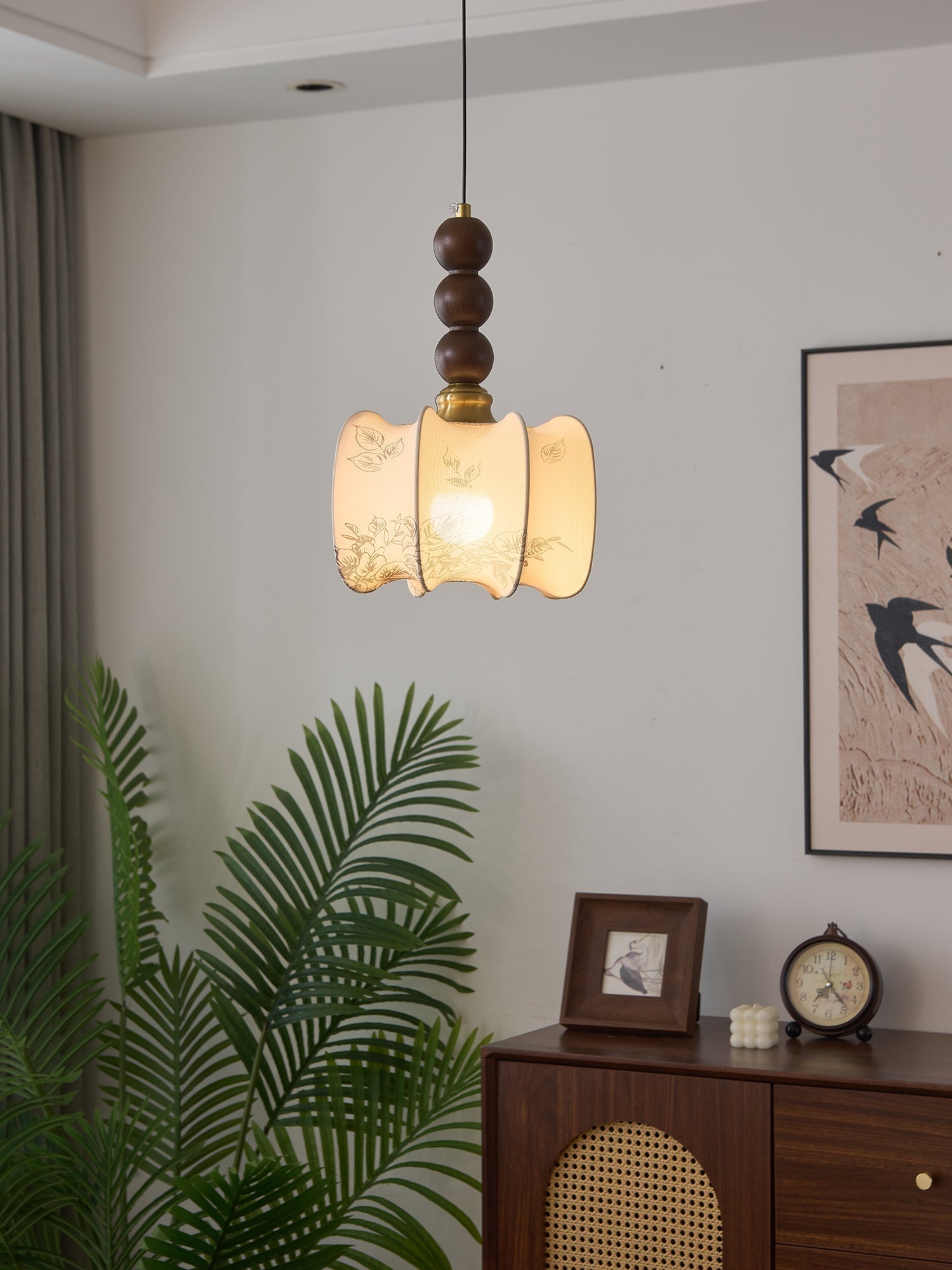 Avshaara Traditional Elegance Vintage Fabric Wood Pendant Light