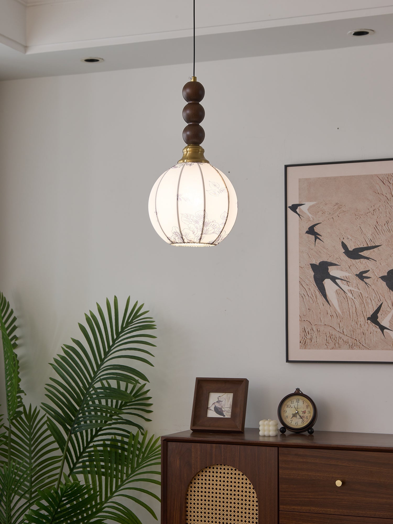 Avshaara Traditional Elegance Vintage Fabric Wood Pendant Light