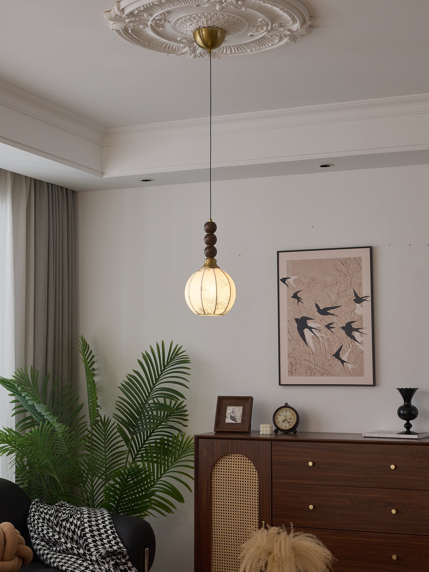 Avshaara Traditional Elegance Vintage Fabric Wood Pendant Light