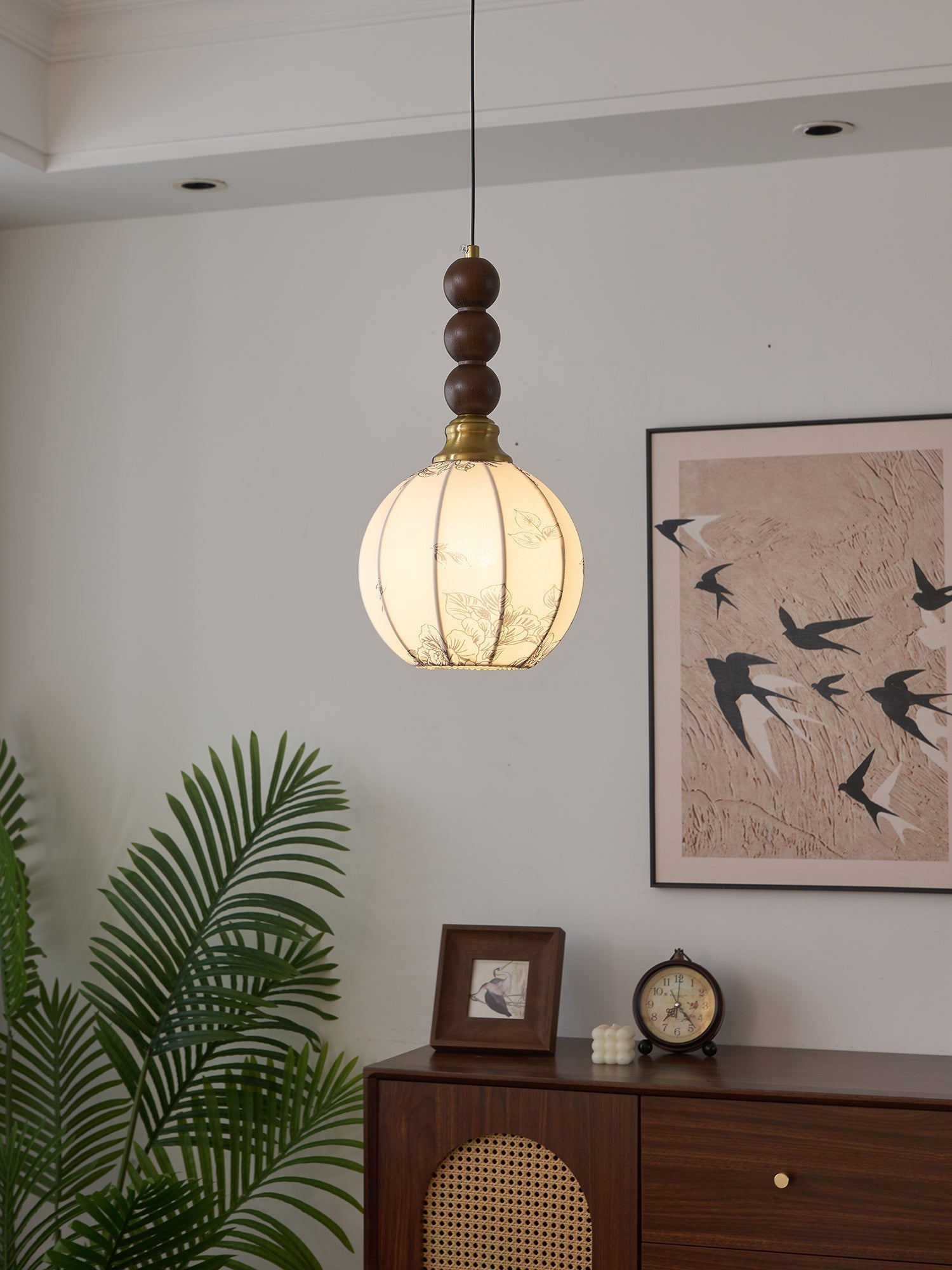 Avshaara Traditional Elegance Vintage Fabric Wood Pendant Light