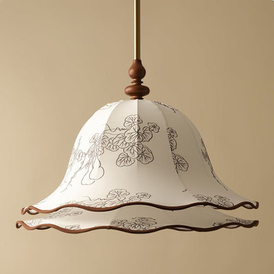 Ilsilis Traditional Elegance Floral Fabric Wood Pendant Lamp