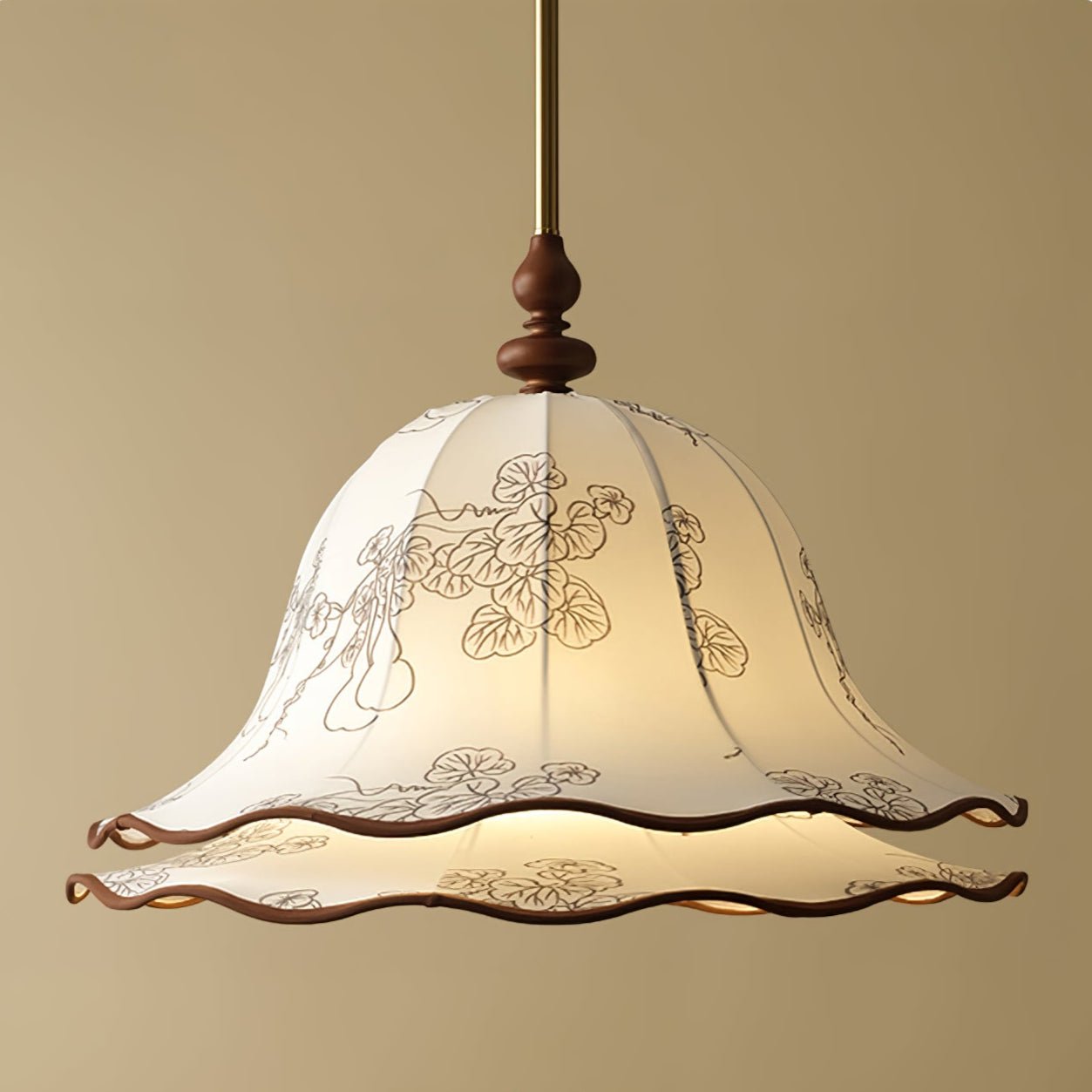 Ilsilis Traditional Elegance Floral Fabric Wood Pendant Lamp