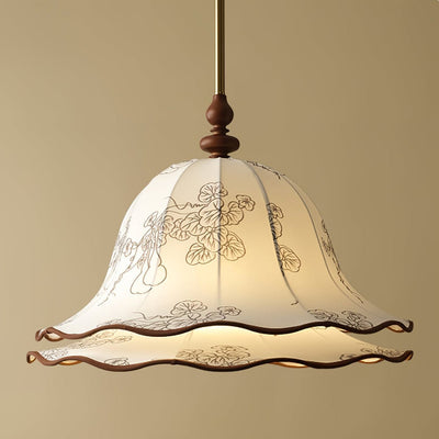 Ilsilis Traditional Elegance Floral Fabric Wood Pendant Lamp