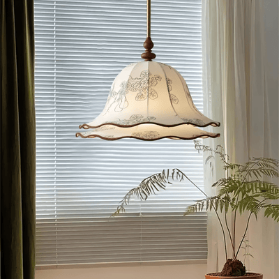Ilsilis Traditional Elegance Floral Fabric Wood Pendant Lamp