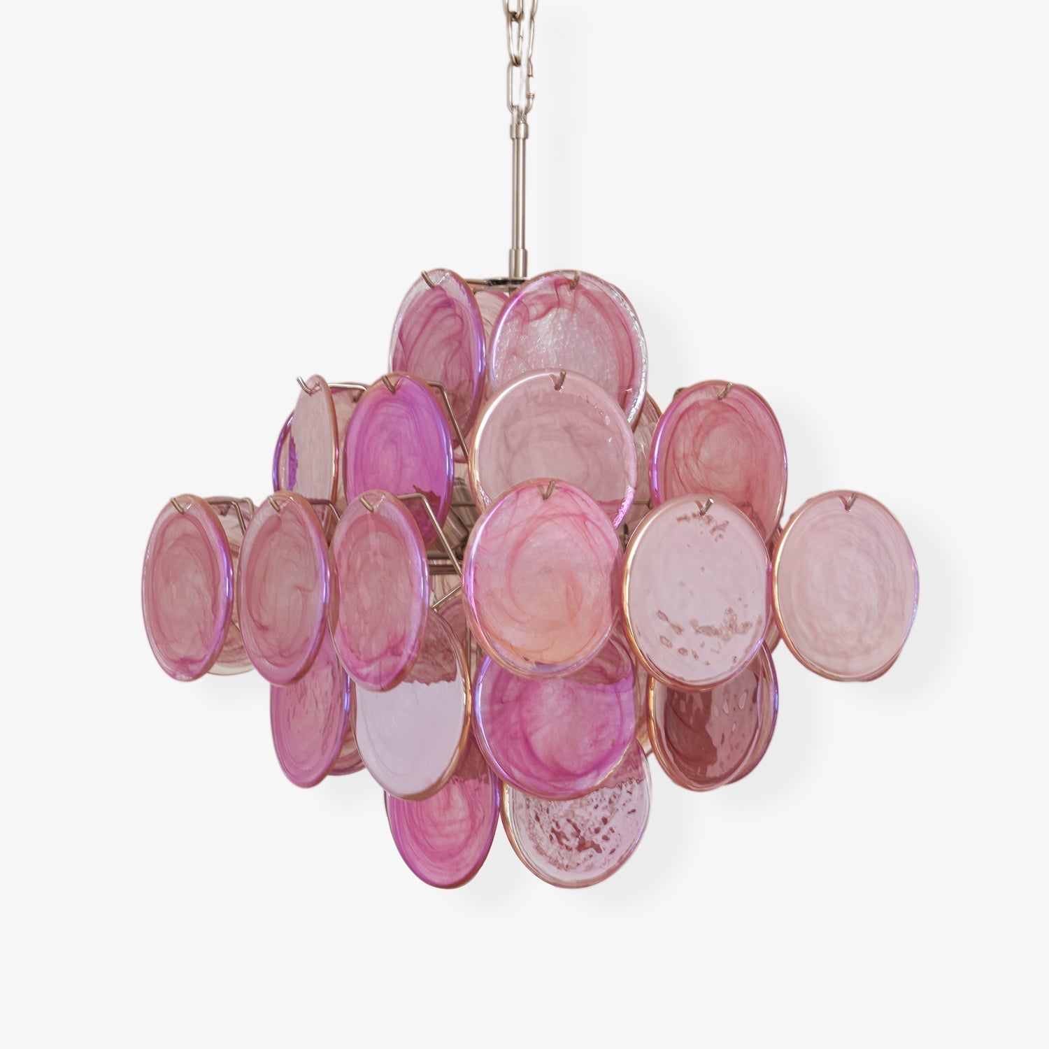 Celeian Chandelier Pink Glass Disc Layered Romantic