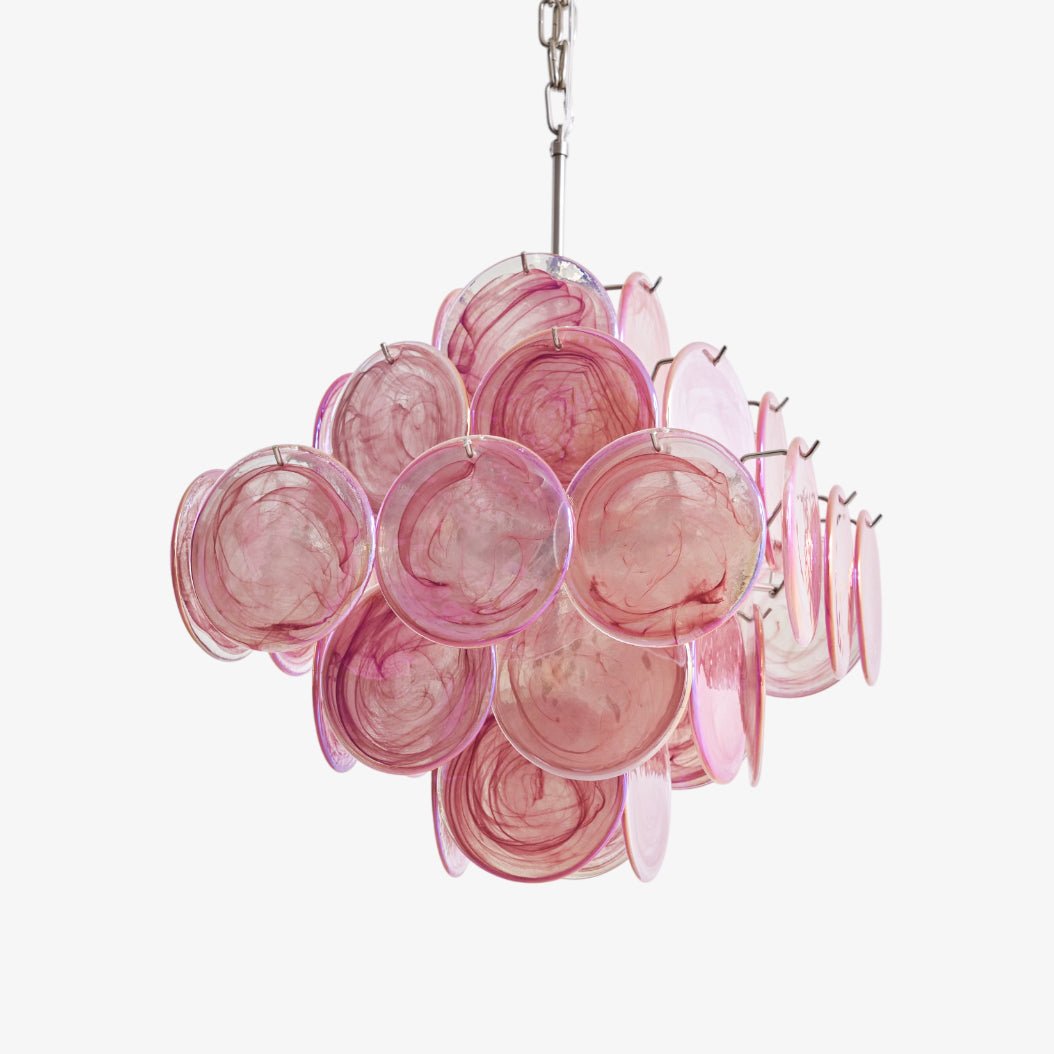 Celeian Chandelier Pink Glass Disc Layered Romantic