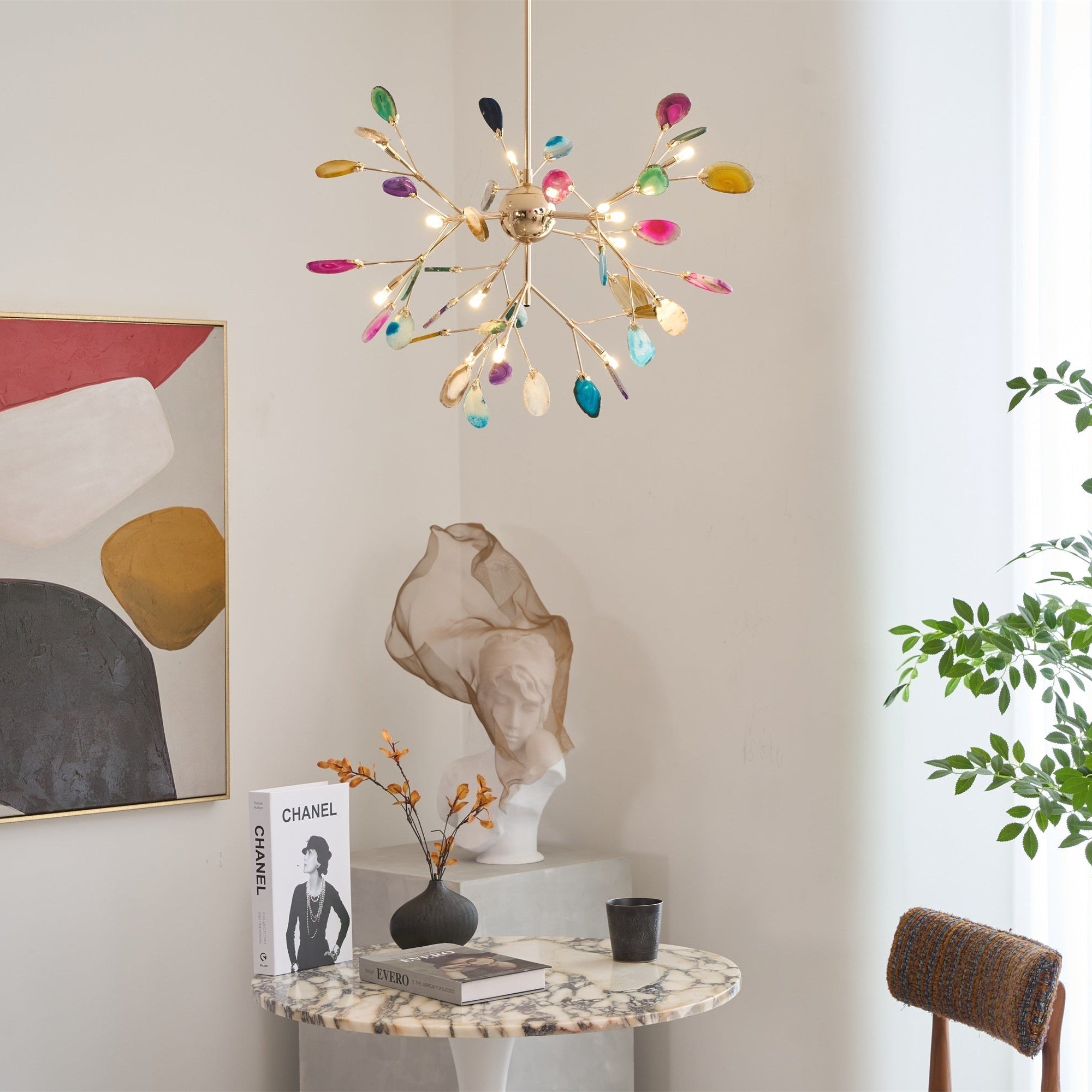 Ulenor Chandelier Colorful Leaf Gilded Arms