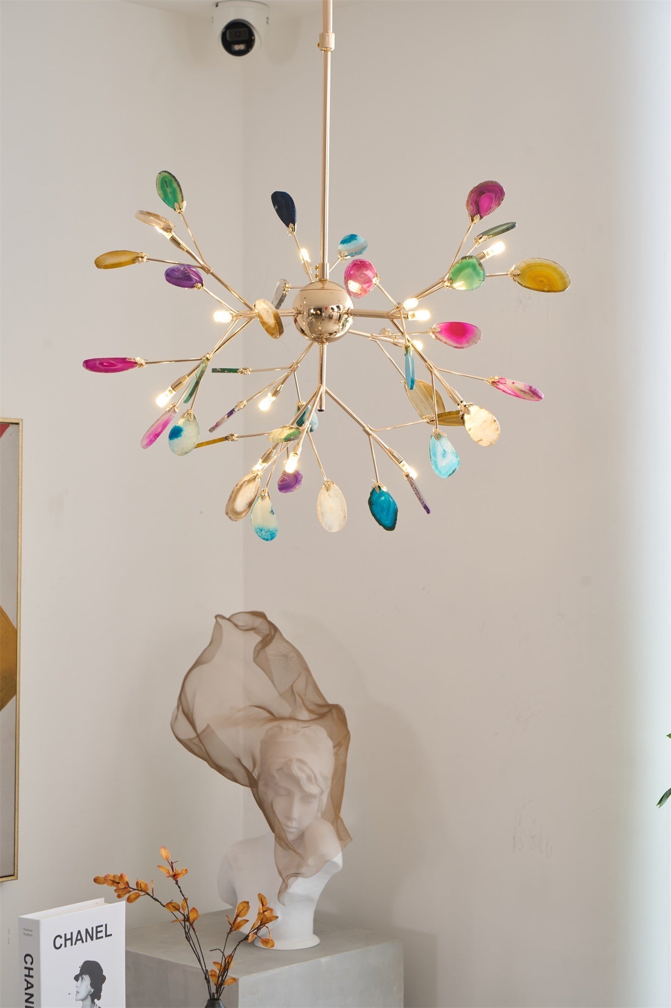 Ulenor Chandelier Colorful Leaf Gilded Arms