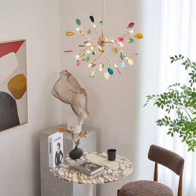 Ulenor Chandelier Colorful Leaf Gilded Arms