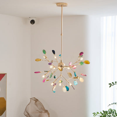 Ulenor Chandelier Colorful Leaf Gilded Arms