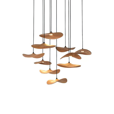Abbott Modern Minimalist Empty Leaf Wood Chandelier