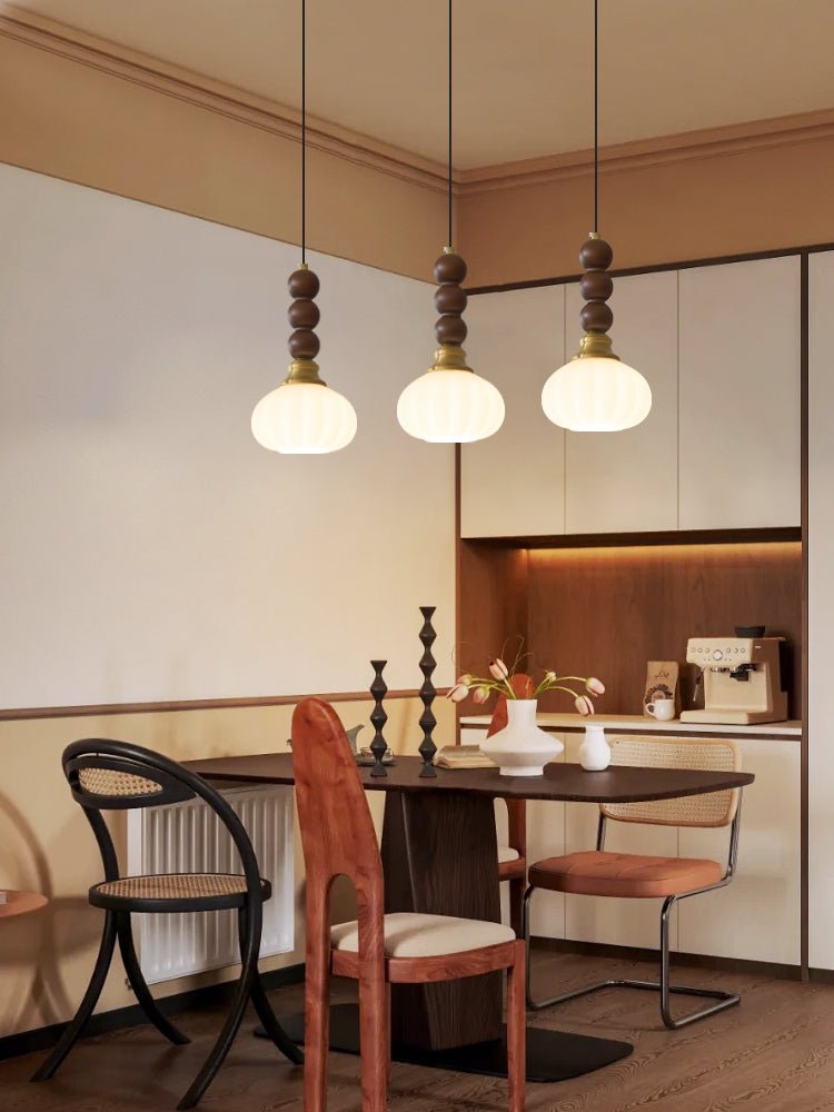 Vothaila Traditional Elegance Vintage Glass Wood Pendant Light