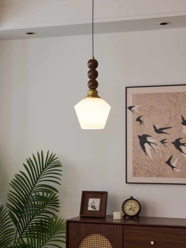 Vothaila Traditional Elegance Vintage Glass Wood Pendant Light