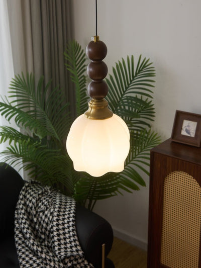 Vothaila Traditional Elegance Vintage Glass Wood Pendant Light