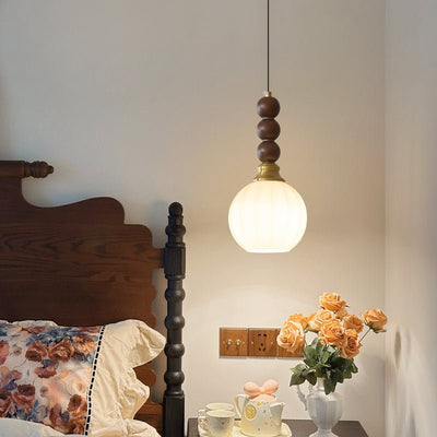 Vothaila Traditional Elegance Vintage Glass Wood Pendant Light