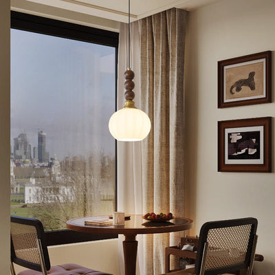 Vothaila Traditional Elegance Vintage Glass Wood Pendant Light
