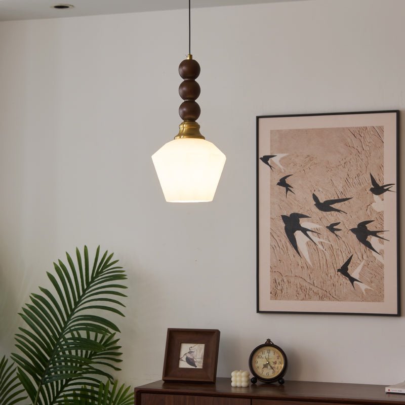 Vothaila Traditional Elegance Vintage Glass Wood Pendant Light